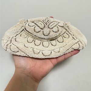 Cream Crescent Clutch with Beaded Embellishments